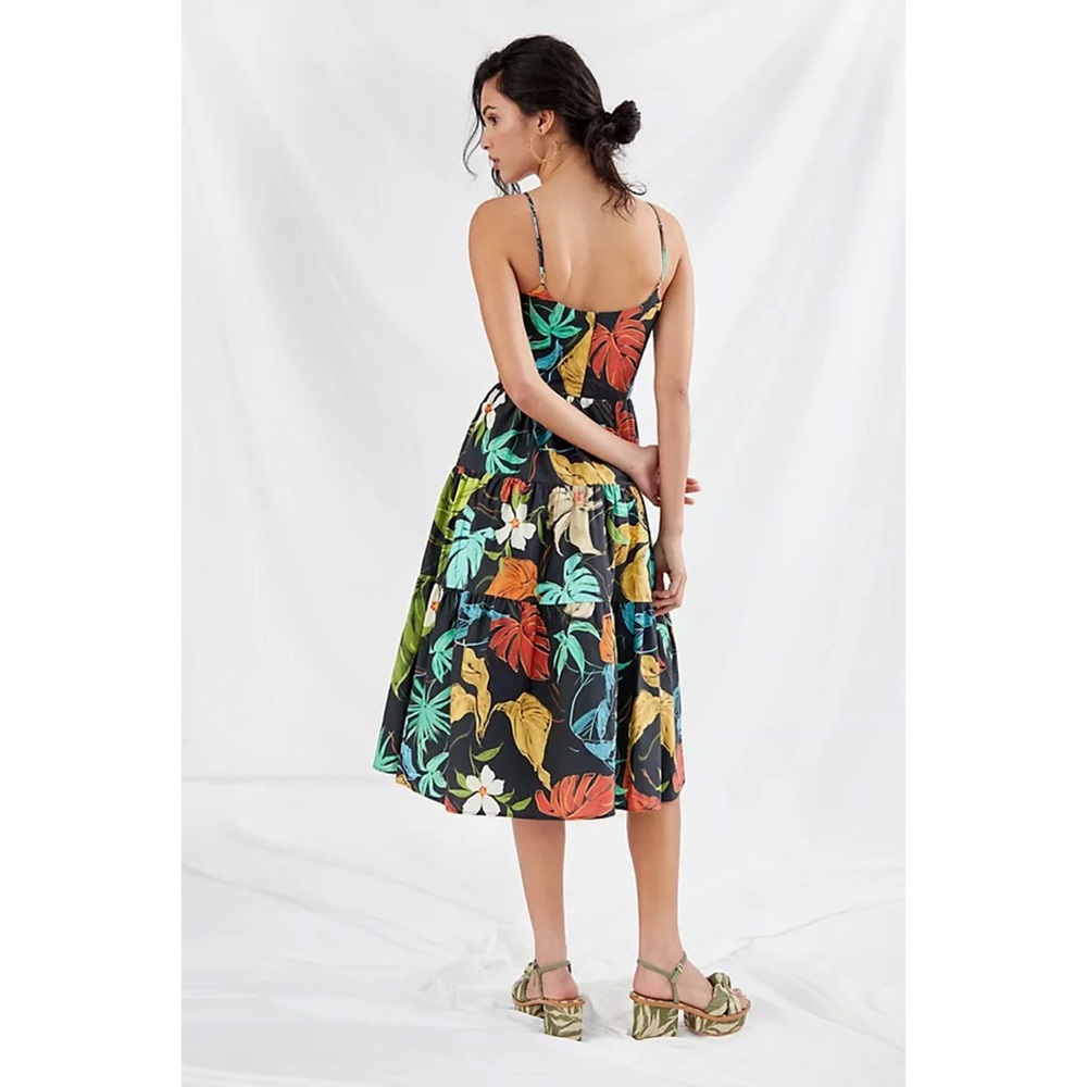 RARE NWT ANTHROPOLOGIE DELFI BOTANICAL PALMS TIERED MIDI DRESS - Picture 6 of 9